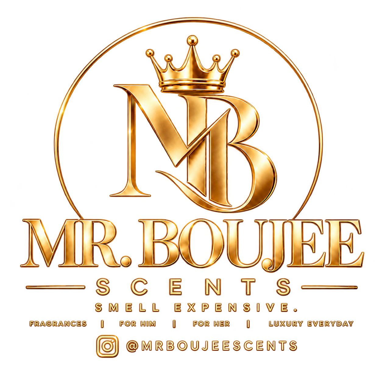 Mr. Boujee Scents — gold crown and monogram logo